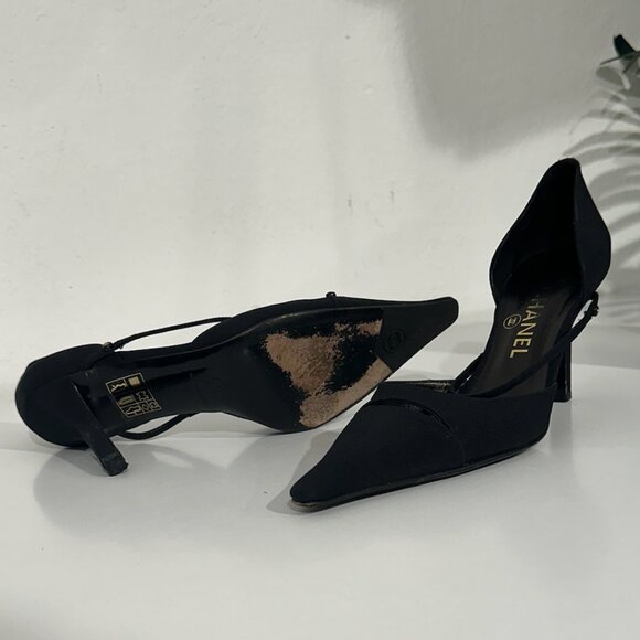 Chanel Black Fabric Point Toe D'Orsay Heels Size 7.5 - Picture 11 of 15